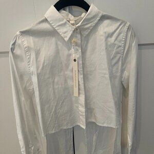 Jonathan Simkhai Cropped Tie Back White Button Down